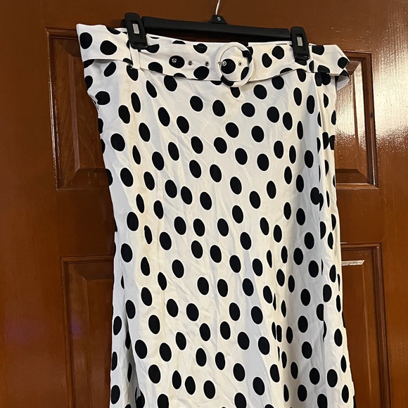 Worthington Black and White Polka Dot Midi Skirt with Buttoned Belt - Picture 1 of 6